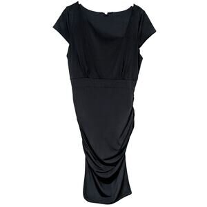 kimi + kai Maternity Black Midi Dress sz Small Asymmetrical Neckline Sheath